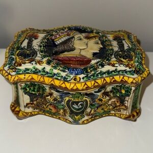 Antique CapoDiMonte Style Hand Painted Ceramic Box circa 1920's